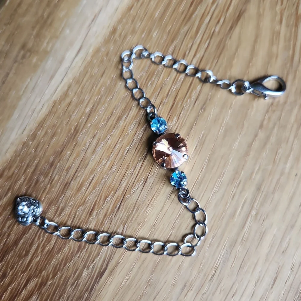 Blue & Orange Crystal Silver Chain Bracelet | Handmade